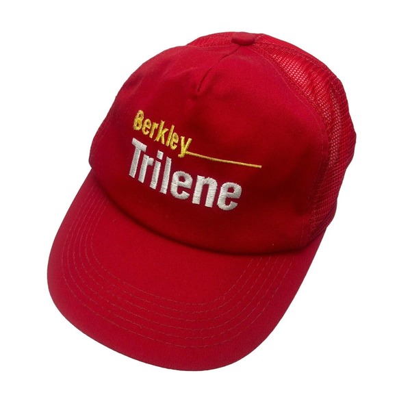 Vintage Berkley Trilene Trucker Hat Cap Red Snapback Mesh Made in USA Fishing - Picture 1 of 12